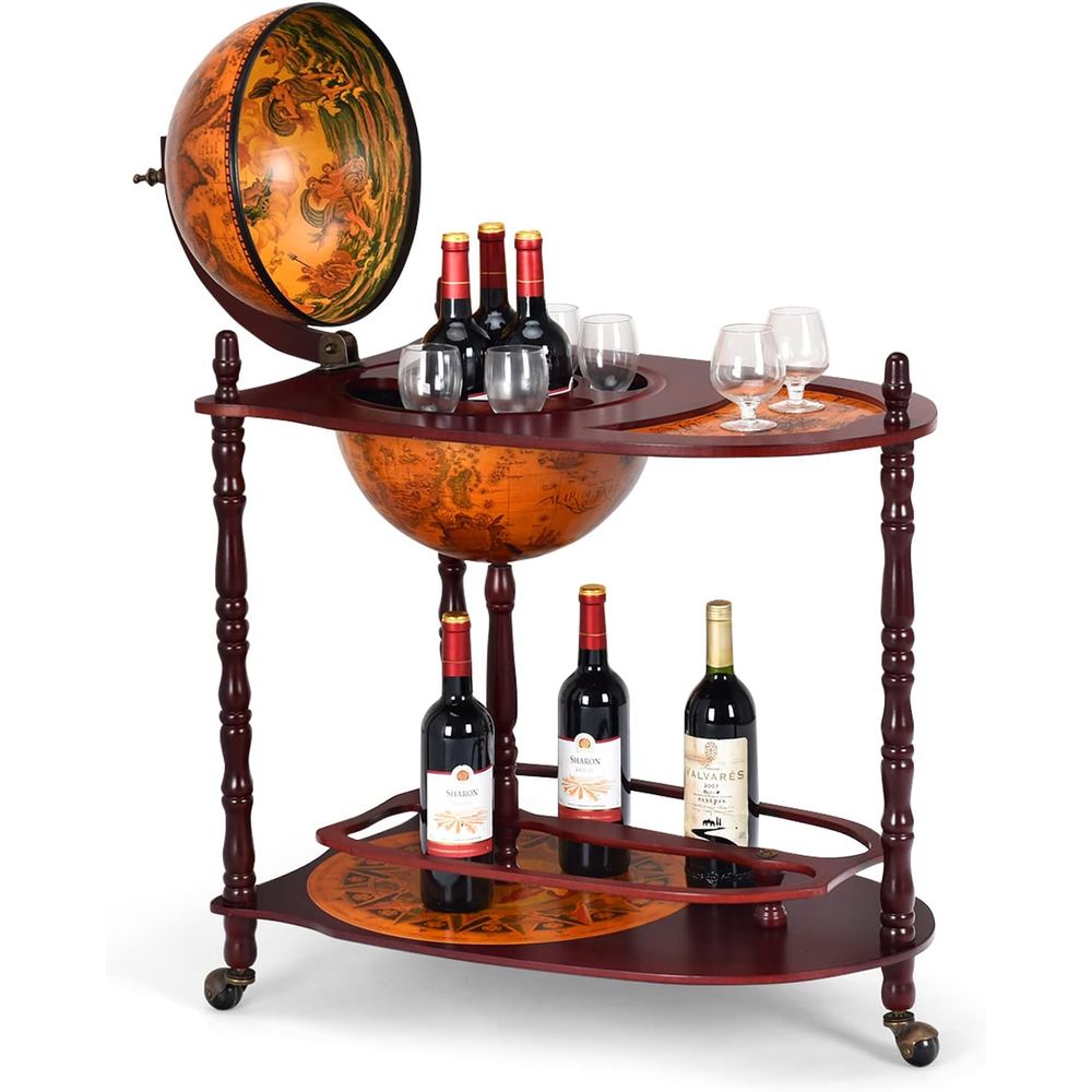Home Bar Shelves - Vintage 34.5 Wheeled Globe Bar Cabinet