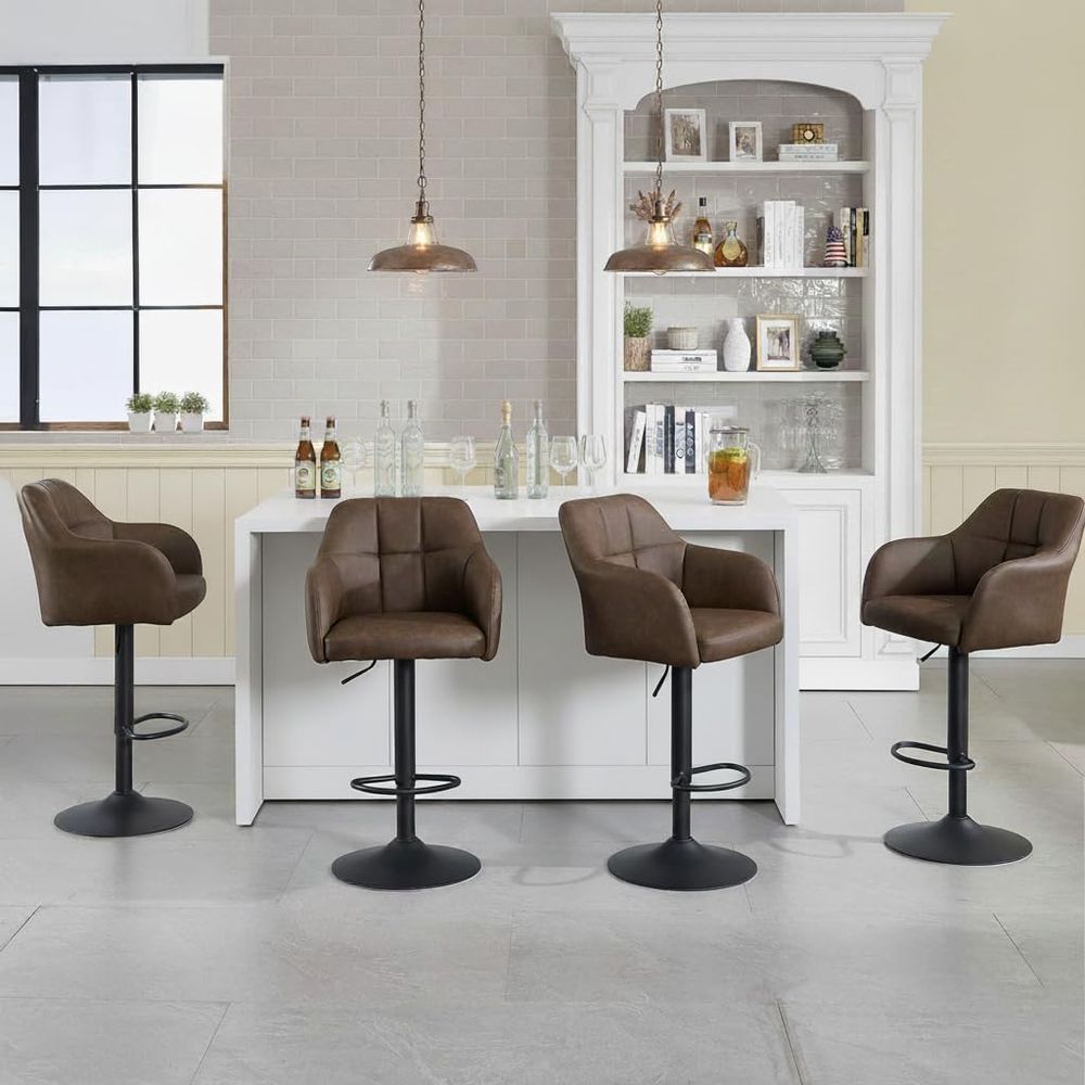 Set of 4 Swivel Leather Bar St – обзор и цена Home Bar And Counter