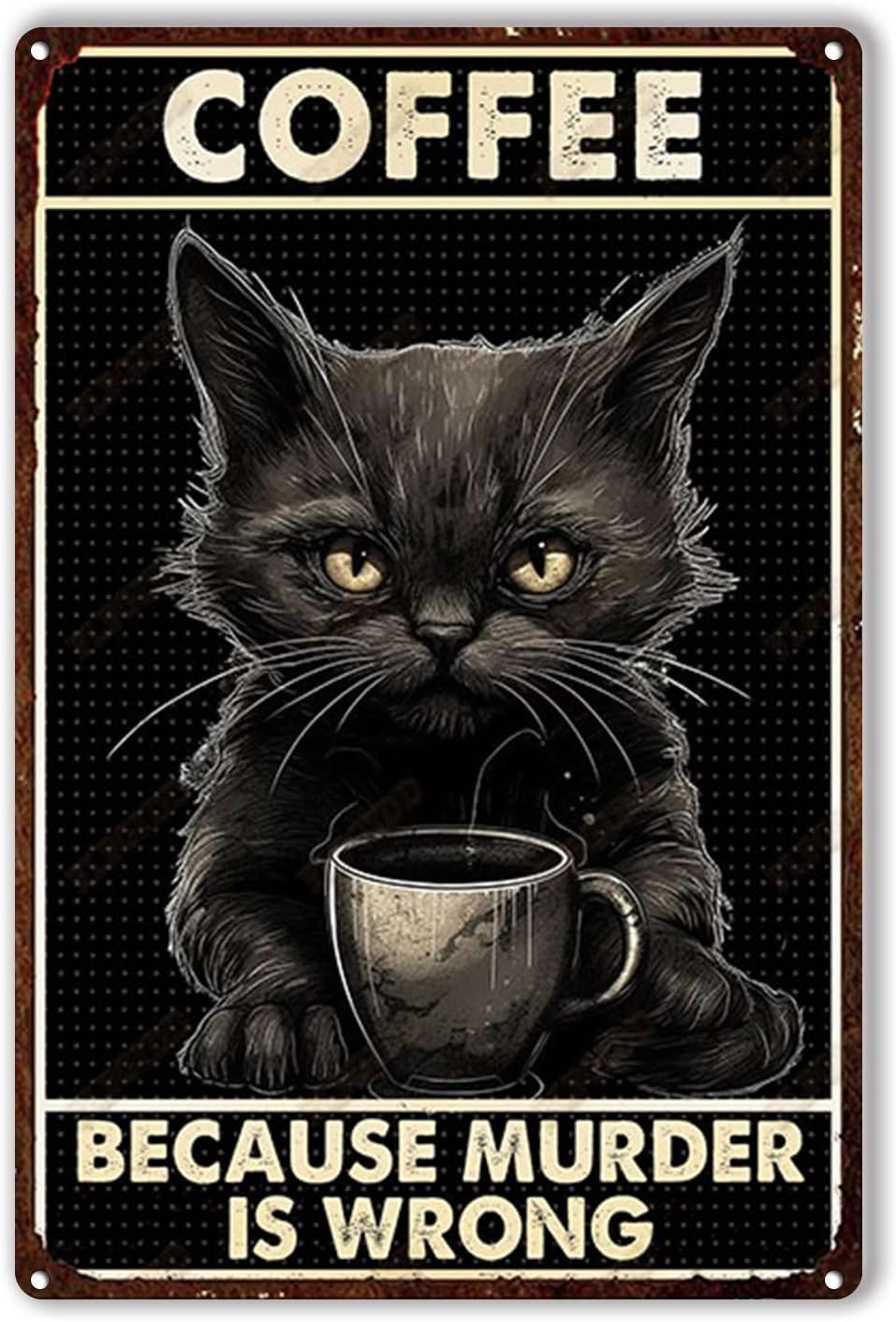 Tin Plaque Coffee cat Because  – обзор и цена Home Bar And Coffee