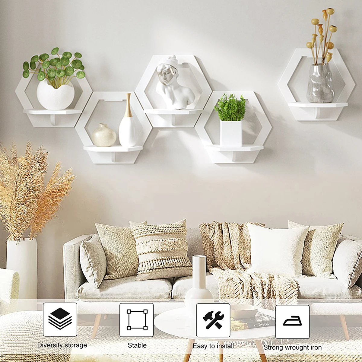 3Pcs Hexagon Wall Shelf Punch  – обзор и цена Home Bar Shelves