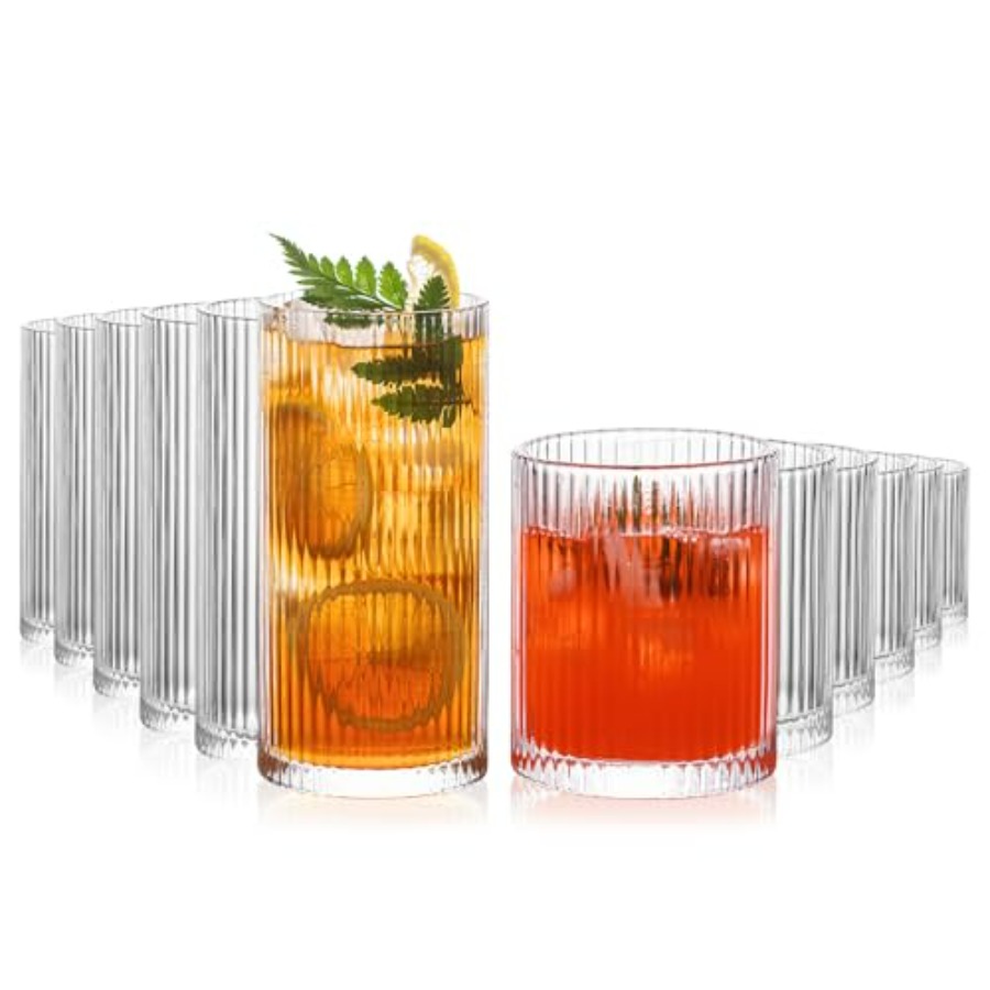 12Piece Ribbed Glassware Set w – обзор и цена Highball Glass Set